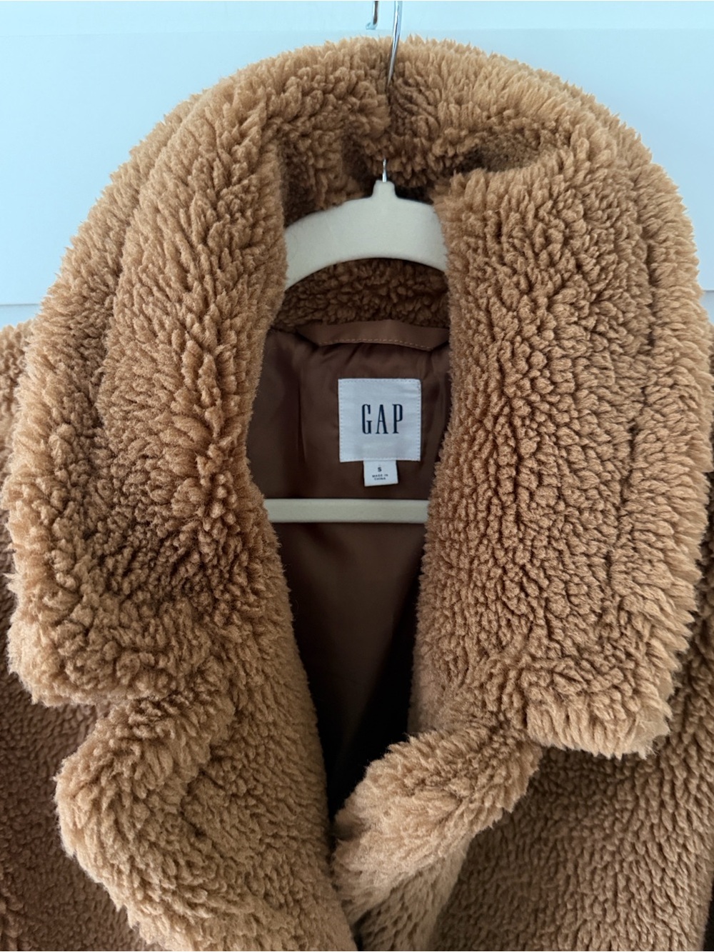 Women's GAP Teddy Coat Long - Camel - Size Small Never worn - Picture 4 of 6